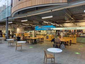 Wide shot of Fox Cafe on Falmouth Campus