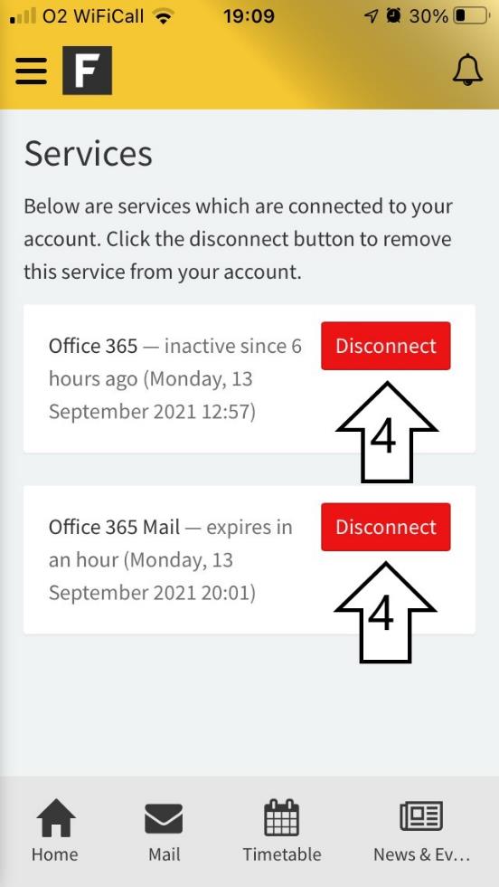 screenshot showing how to disconnect the services