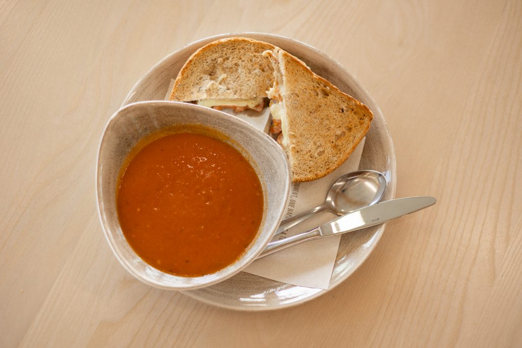 Vegan soup of the day and our vegetarian cheese toastie available in the Sustainability cafe.